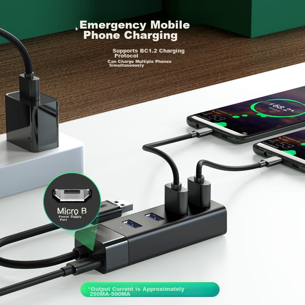 Розширювальний док-станція UNITEK USB3.0 Hub, високошвидкісний розгалужувач-хаб для ноутбуків та настільних комп'ютерів, USB-конвертер розширення з портами клавіатури, миші та USB-накопичувачів Y-3098ABK - изображение 9