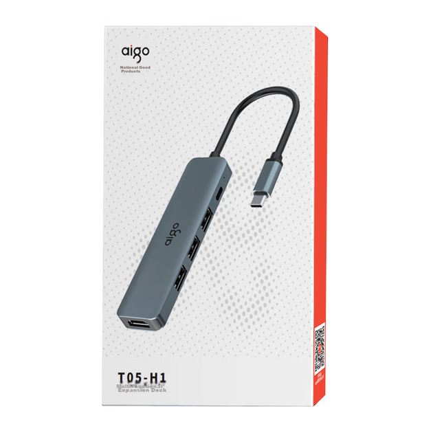 Док-станція розширення Aigo Type-C, USB-хаб, HDMI-адаптер, розгалужувач-хаб, адаптер для ноутбука, швидка зарядка PD100W, USB-док-станція розширення T05-H1 (металева) - изображение 4