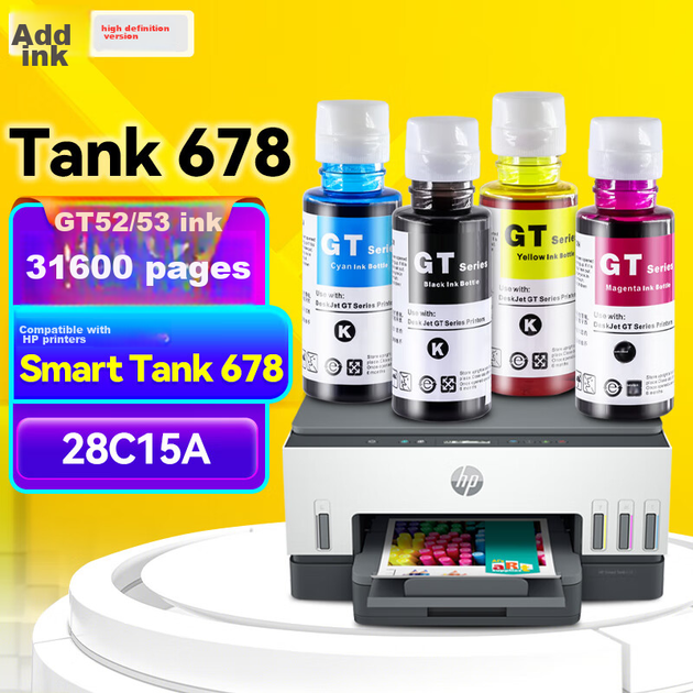 Сумісний з чорнилом Tianmo HP Smart Tank 678, кольоровим картриджем безперервної подачі чорнил HP678, пляшкою з чорнилом Tank678 660-670, чорнилом 28C15A, SmartTank678 - Фото 1 Сумісний з чорнилом Tianmo HP Smart Tank 678, кольоровим картриджем безперервної подачі чорнил HP678, пляшкою з чорнилом Tank678 660-670, чорнилом 28C15A, SmartTank678 - зображення 1
