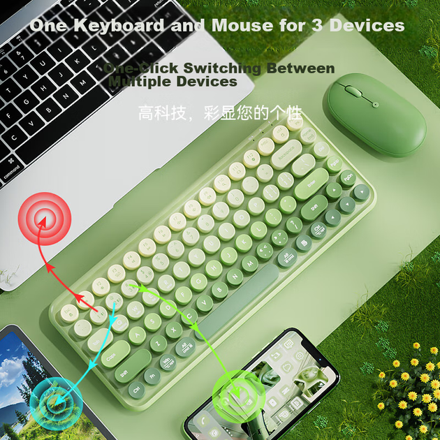 Клавиатура беспроводная BOW K608DL Bluetooth/2.4 GHz English Matcha Green - изображение 8