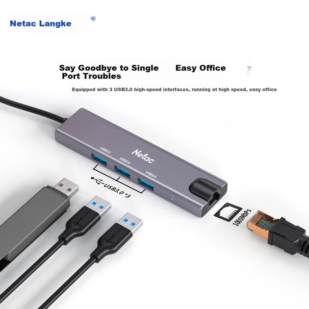 Док-станція розширення Netac Type-C до USB 3.0-хаба з гігабітним Ethernet-адаптером RJ45, універсальна для комп'ютерів Apple, планшетів та ноутбуків Huawei HC031 - изображение 4