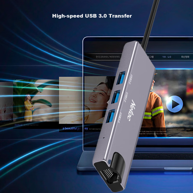 Док-станція розширення Netac Type-C до USB 3.0-хаба з гігабітним Ethernet-адаптером RJ45, універсальна для комп'ютерів Apple, планшетів та ноутбуків Huawei HC031 - изображение 5