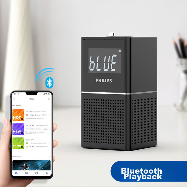 PHILIPS TAR2568 Bluetooth-радіо годинник, Bluetooth-колонка, приліжковий будильник, USB-програвач TF-карт, домашнє радіо з літієвим акумулятором - зображення 5