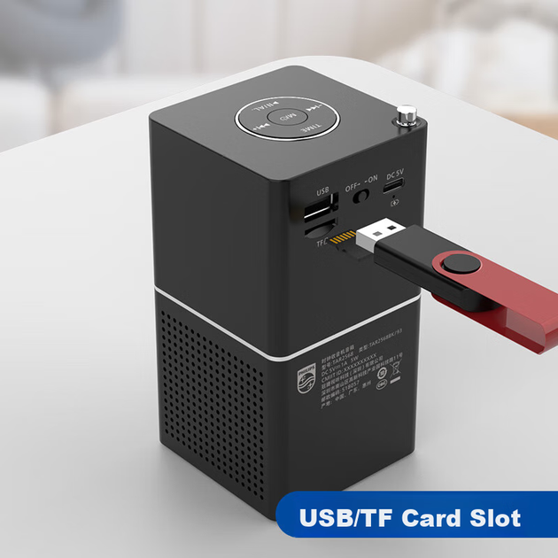 PHILIPS TAR2568 Bluetooth-радіо годинник, Bluetooth-колонка, приліжковий будильник, USB-програвач TF-карт, домашнє радіо з літієвим акумулятором - зображення 6