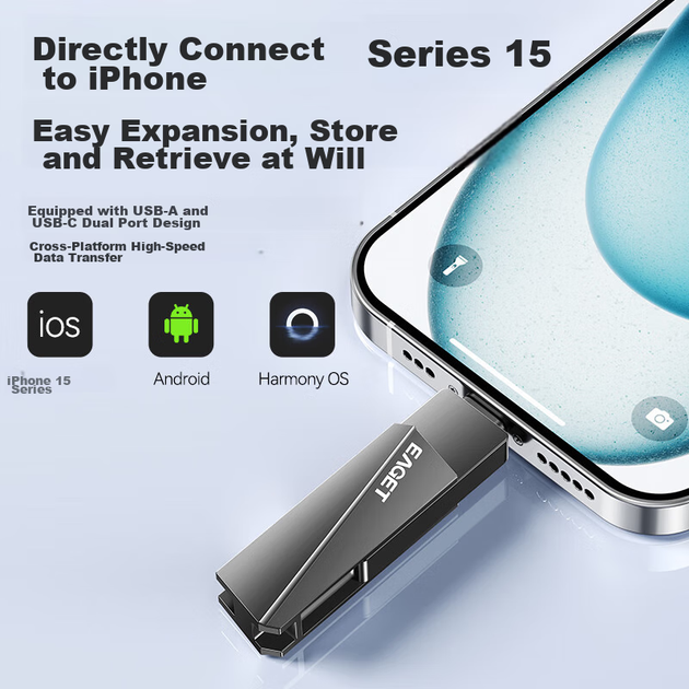 Флеш-накопичувач EAGET 128 ГБ типу C USB 3.2 з двома інтерфейсами для телефону та комп'ютера, високошвидкісний великої ємності для офісу та бізнесу USB-накопичувач CF60, сумісний із телефонами Android та Apple - зображення 7