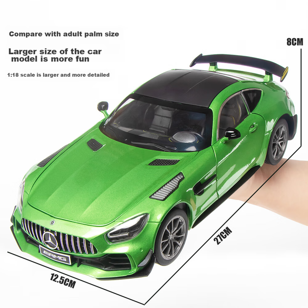 Модель автомобиля Heimanba Mercedes-Benz AMG Green Monster GTR в масштабе 1:18, спортивная модель из сплава со звуком и светом, детская игрушка, зеленый - изображение 5