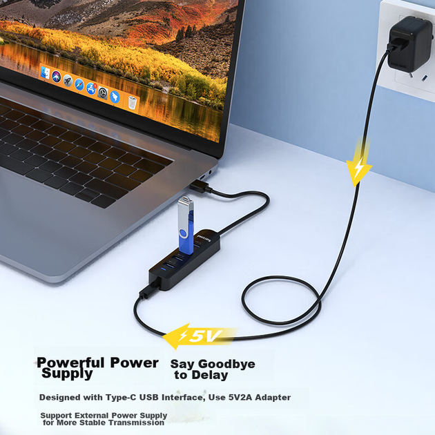 Хаб PHILIPS USB3.0 4-портовий з живленням 1.5м - зображення 5