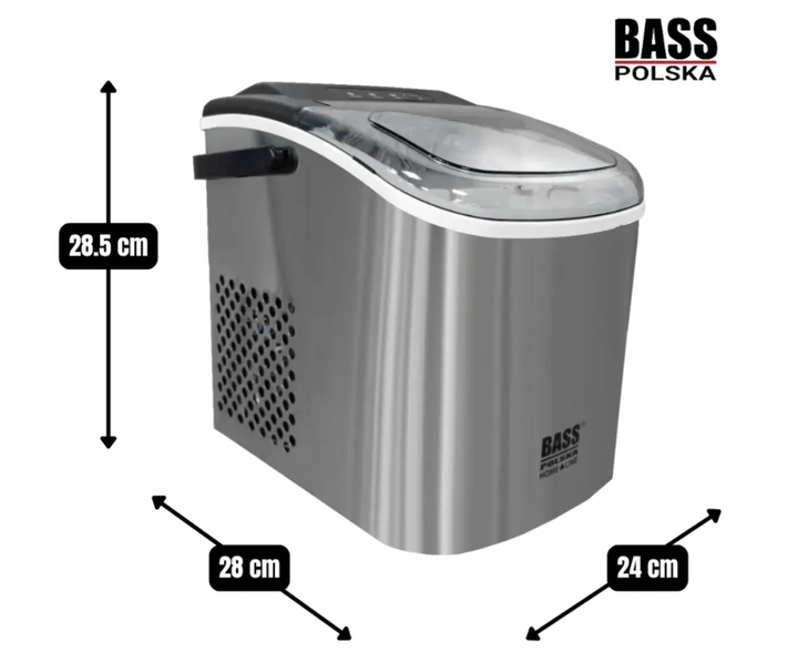 Льдогенератор электрический Bass Polska BH 10002 серый 1,3 л производительность 12 кг сутки для дома и офиса 24х28х29 см - Фото 3 Льдогенератор электрический Bass Polska BH 10002 серый 1,3 л производительность 12 кг сутки для дома и офиса 24х28х29 см - изображение 3