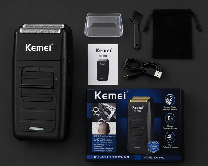 Професійний шейвер Kemei KM-1102 електробритва для обличчя та голови, сіткова бритва з подвійною системою гоління та тримером - зображення 5