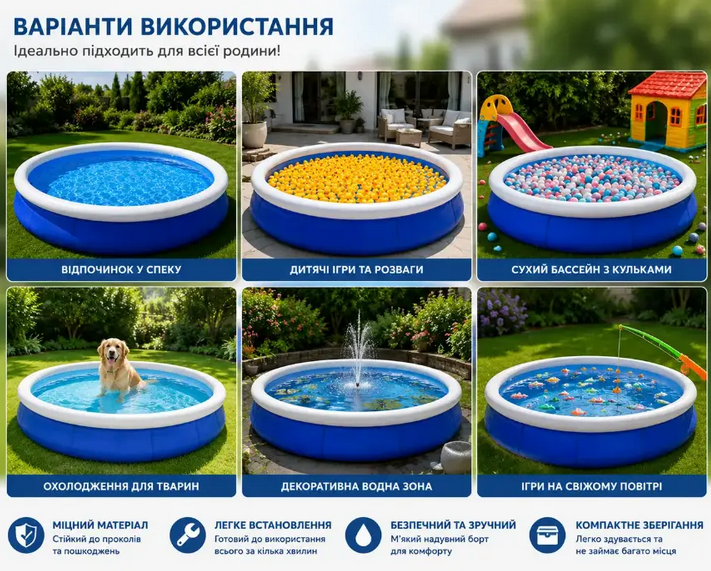Бассейн надувной круглый 2100 л 244×63 см для детей и взрослых синий - изображение 3