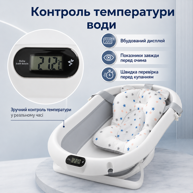 Ванночка для немовлят Extralink Kids з LED термометром — дитяча складна ванна для купання - Фото 3 Ванночка для немовлят Extralink Kids з LED термометром — дитяча складна ванна для купання - зображення 3