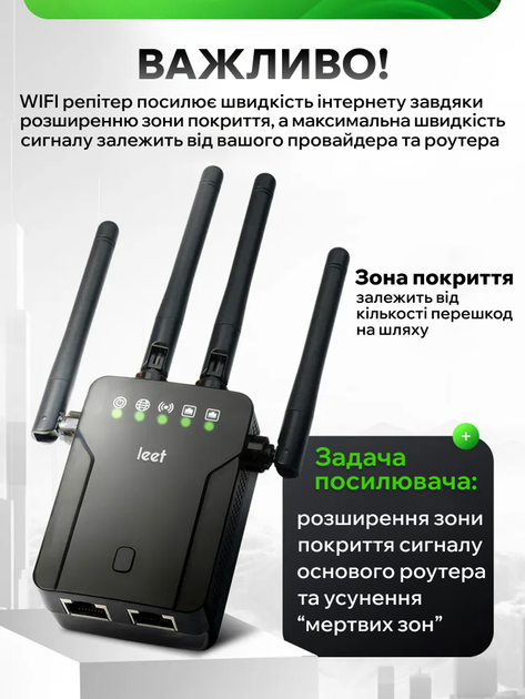 Wi-Fi репітер (підсилювач) 1200Мб/с для роутера, дводіапазонний 2.4G + 5G вай фай ретранслятор посилювач сигналу - WIFI повторювач з LAN портом - розширювач покриття мережі до 250м² - зображення 7
