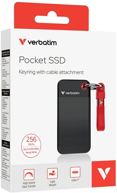 Dysk SSD Verbatim Pocket SSD 256GB USB-C 3.2 Gen 2 Type-C Black-Red (23942324171) - Zdjęcie 4 Dysk SSD Verbatim Pocket SSD 256GB USB-C 3.2 Gen 2 Type-C Black-Red (23942324171) - obraz 4