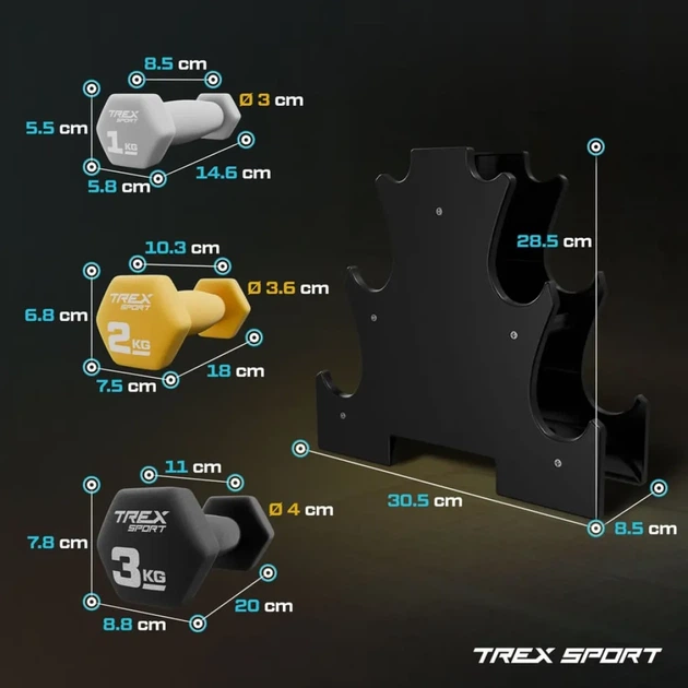 Набір гантелей круглих 12кг TREX Sport TX-V120VS - Фото 3 Набір гантелей круглих 12кг TREX Sport TX-V120VS - зображення 3