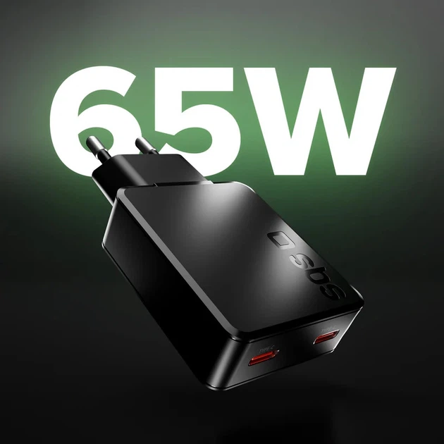Ładowarka sieciowa SBS Ultra-Slim 65W PD 2xUSB-C Black (TETRGAN2C65SLIM) - obraz 2