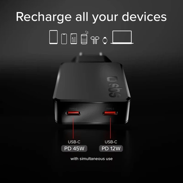 Ładowarka sieciowa SBS Ultra-Slim 65W PD 2xUSB-C Black (TETRGAN2C65SLIM) - obraz 5