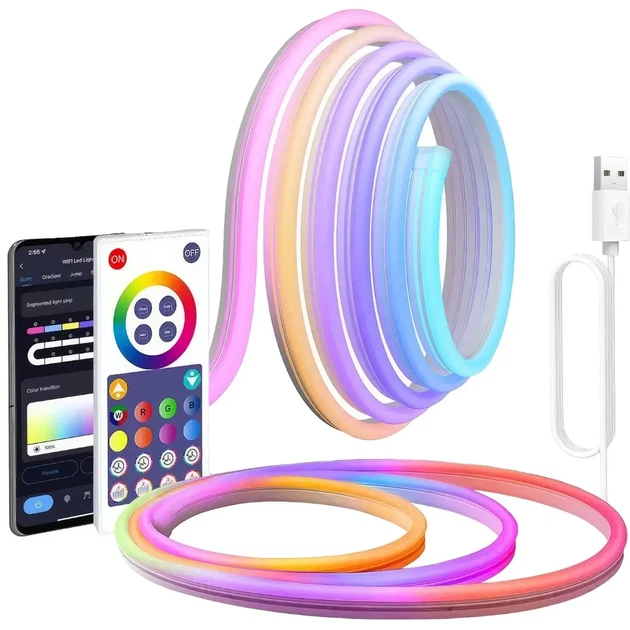 Світлодіодна неонова USB-стрічка з керуванням від телефона SFK-11 Bluetooth RGB 5 м - Фото 2 Світлодіодна неонова USB-стрічка з керуванням від телефона SFK-11 Bluetooth RGB 5 м - зображення 2