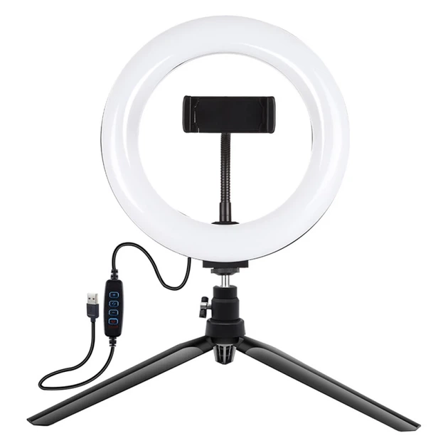 Лампа кільцева LED PULUZ 20cm зі штативом та тримачем для телефону (PKT3073B) - зображення 2