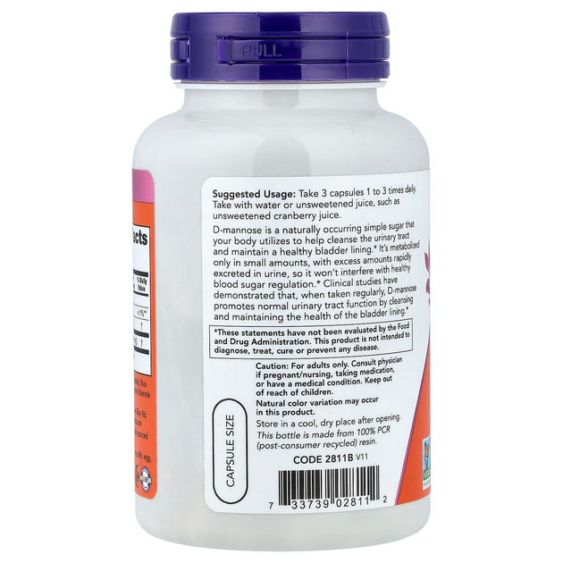 D-манноза NOW Foods "D-Mannose" 500 мг (120 вегетарианских капсул) - изображение 3