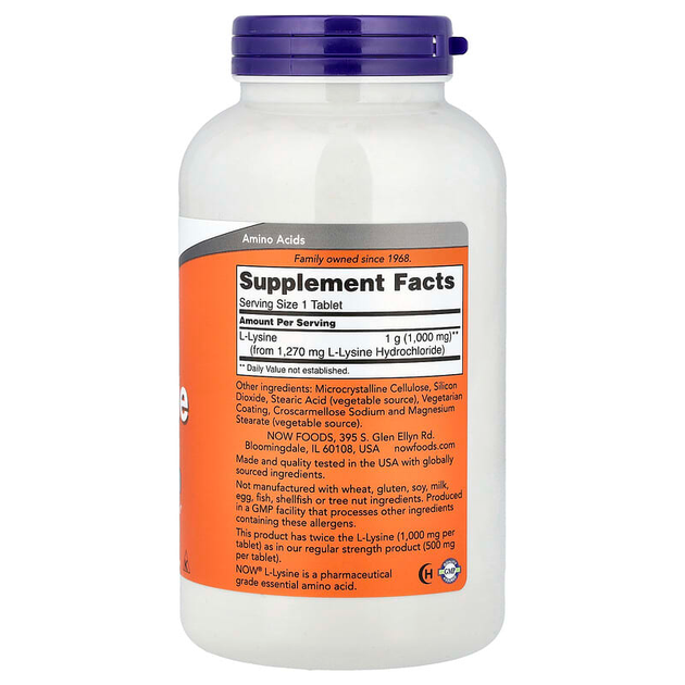 L-Лизин NOW Foods "L-Lysine" 1000 мг (250 таблеток) - изображение 2