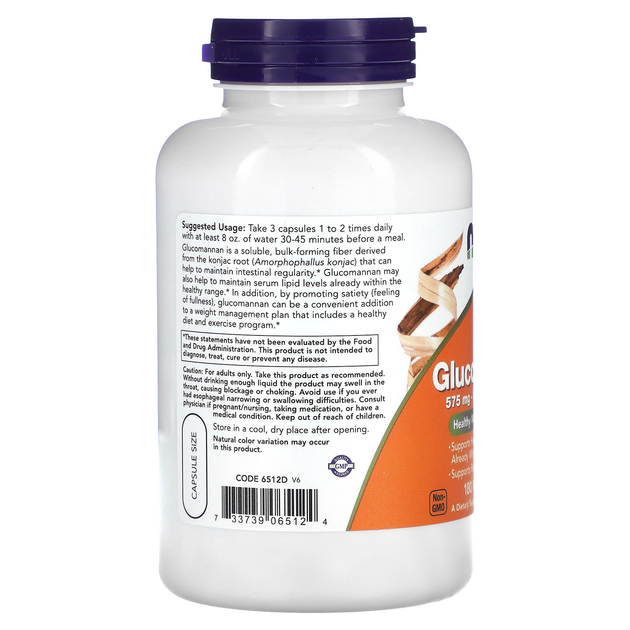 Глюкоманнан NOW Foods "Glucomannan" з кореня конжака для контролю ваги, 575 мг (180 рослинних капсул) - Фото 3 Глюкоманнан NOW Foods "Glucomannan" з кореня конжака для контролю ваги, 575 мг (180 рослинних капсул) - зображення 3