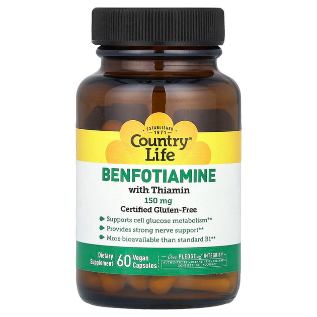 Бенфотиамин с коферментом B1 Country Life "Benfotiamine with Thiamin" тиамин, 150 мг (60 растительных капсул) - Фото 1 Бенфотиамин с коферментом B1 Country Life "Benfotiamine with Thiamin" тиамин, 150 мг (60 растительных капсул) - изображение 1