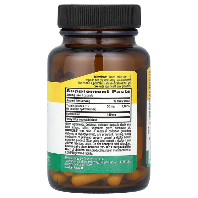Бенфотиамин с коферментом B1 Country Life "Benfotiamine with Thiamin" тиамин, 150 мг (60 растительных капсул) - Фото 2 Бенфотиамин с коферментом B1 Country Life "Benfotiamine with Thiamin" тиамин, 150 мг (60 растительных капсул) - изображение 2