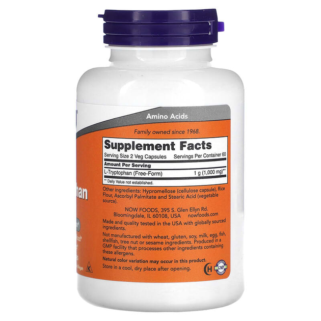 L-Триптофан NOW Foods "L-Tryptophan" поддержка нервной системы, 500 мг (120 капсул) - Фото 2 L-Триптофан NOW Foods "L-Tryptophan" поддержка нервной системы, 500 мг (120 капсул) - изображение 2