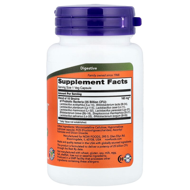 Пробіотики NOW Foods "Probiotic-10" суміш 10 пробіотичних штамів, 25 млрд КУО (50 вегетаріанських капсул) - зображення 2