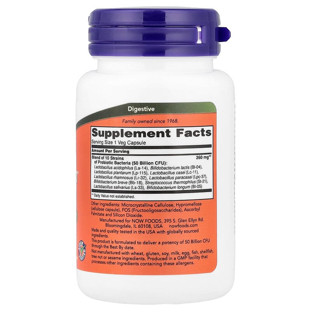 Пробиотики NOW Foods "Probiotic-10" смесь из 10 штаммов, 50 млрд КОЕ (50 вегетарианских капсул) - изображение 2
