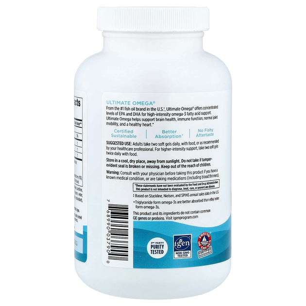 Рыбий жир Nordic Naturals "Ultimate Omega" жирные кислоты омега 3 со вкусом лимона, 1280 мг (180 гелевых капсул) - изображение 5