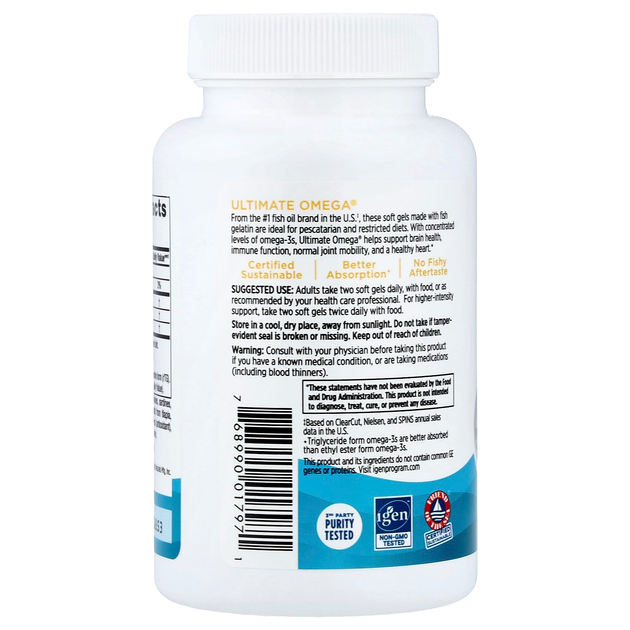 Рыбий жир Nordic Naturals "Ultimate Omega" жирные кислоты омега 3 со вкусом лимона, 1280 мг (60 гелевых капсул) - изображение 5