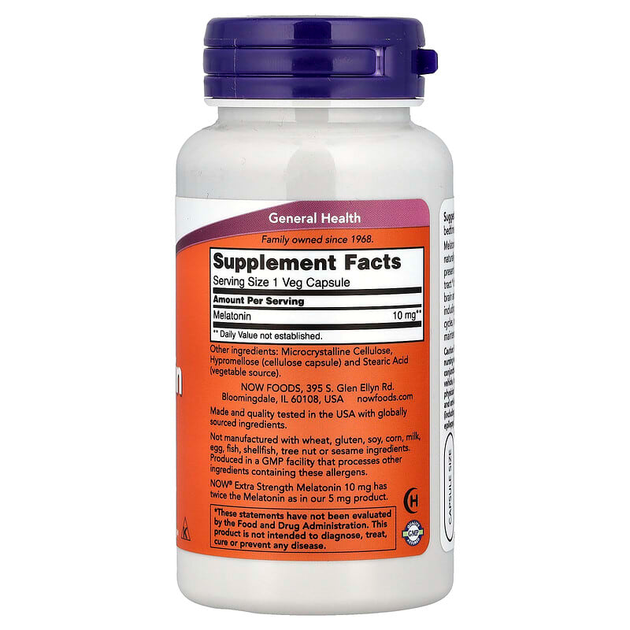 Мелатонін NOW Foods "Melatonin" для покращення сну екстра сили, 10 мг (100 рослинних капсул) - зображення 2