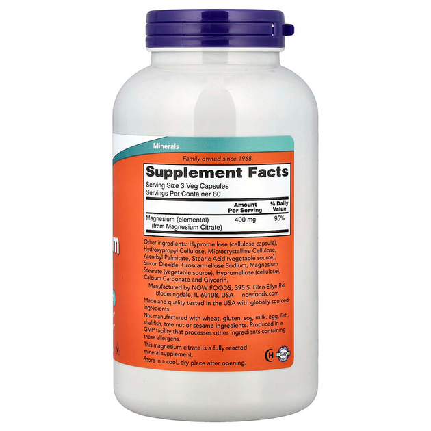 Цитрат магнію NOW Foods "Magnesium Citrate" підтримка нервової системи, 400 мг (240 рослинних капсул) - Фото 2 Цитрат магнію NOW Foods "Magnesium Citrate" підтримка нервової системи, 400 мг (240 рослинних капсул) - зображення 2