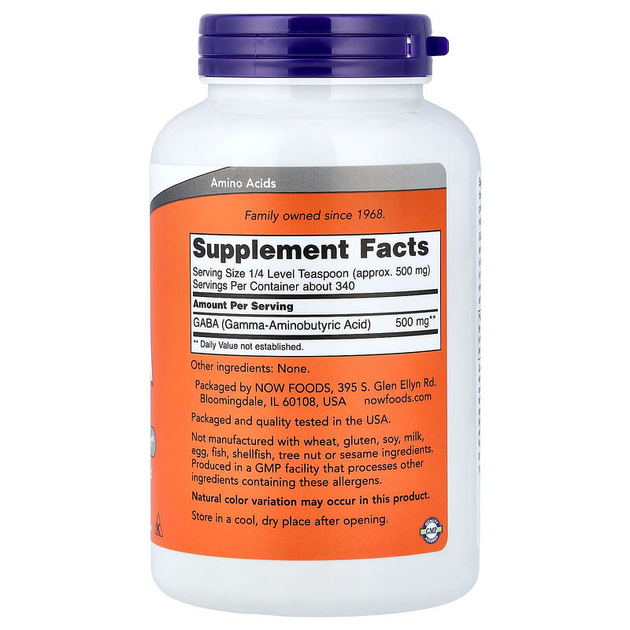 Гамма-аміномасляна кислота NOW Foods "GABA Pure Powder" гамк нейромедіатор у порошку, 500 мг (170 г) - зображення 2