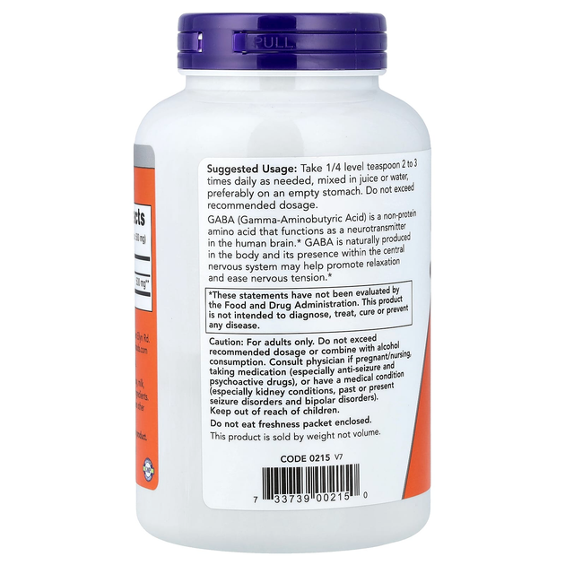 Гамма-аміномасляна кислота NOW Foods "GABA Pure Powder" гамк нейромедіатор у порошку, 500 мг (170 г) - зображення 3
