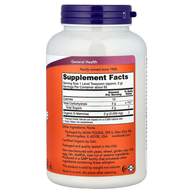 D-манноза NOW Foods "D-Mannose Pure Powder" чистый порошок, 2000 мг (170 г) - изображение 2