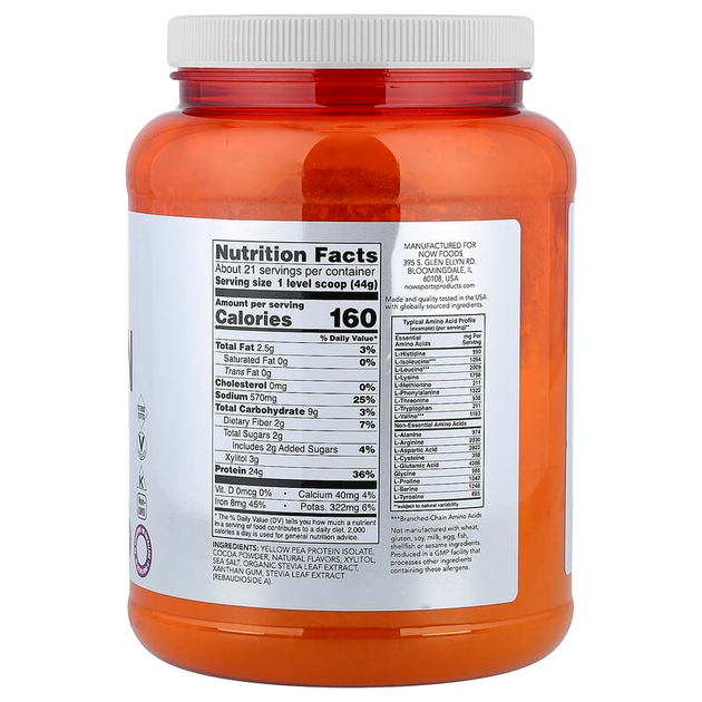 Гороховый протеин NOW Foods, Sports "Pea Protein" вкус сливочного шоколада (907 г) - изображение 2