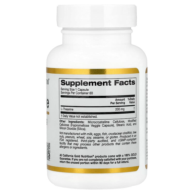 L-Теанин California GOLD Nutrition "L-Theanine" с AlphaWave, 200 мг (60 растительных капсул) - изображение 2