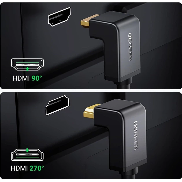 Кабель Ugreen HD103 HDMI to HDMI 90-Degree Right-Angle V2.0 1m Black (10172) [63384] - зображення 7