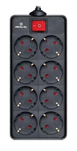 Фільтр мережевий REAL-EL RS-8 Protect, 8 розеток, 3 м, Black (EL122300022) - Фото 1 Фільтр мережевий REAL-EL RS-8 Protect, 8 розеток, 3 м, Black (EL122300022) - зображення 1