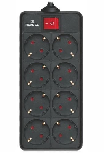 Фільтр мережевий REAL-EL RS-8 Protect, 8 розеток, 1.8 м, Black (EL122300021) - Фото 1 Фільтр мережевий REAL-EL RS-8 Protect, 8 розеток, 1.8 м, Black (EL122300021) - зображення 1