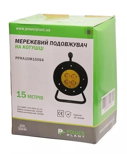 Подовжувач мережевий на котушці PowerPlant, 4 розетки, 15 м, Black (PPRA10M150S4) - зображення 4