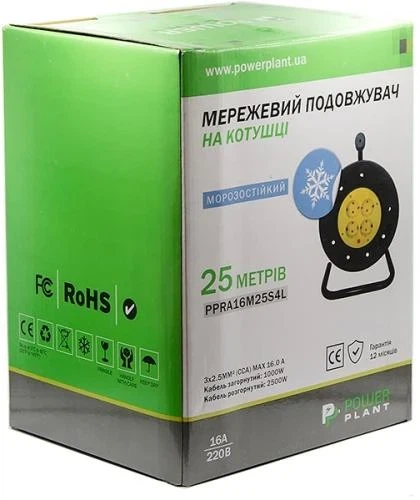 Подовжувач мережевий на котушці PowerPlant, 4 розетки, 25 м, Black (PPRA16M25S4L) - Фото 3 Подовжувач мережевий на котушці PowerPlant, 4 розетки, 25 м, Black (PPRA16M25S4L) - зображення 3
