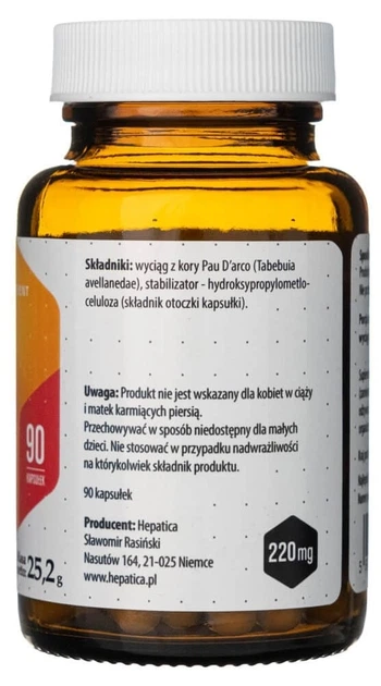Дієтична добавка Hepatica Pau d'Arco Екстракт кори мурашиного дерева 90 капсул HEP047 (5905279653047) - зображення 3