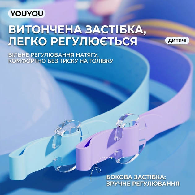 Дитячий набір для плавання YOUYOU — окуляри для плавання + силіконова шапочка, чохол для окулярів та беруші, антифог, захист від протікання, рожевий - изображение 3