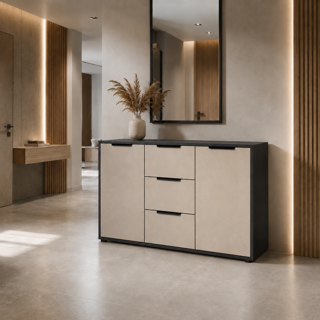 Комод Vesta 1200x450x750 з шухлядами та дверцятами для спальні, вітальні, передпокою Кашемір/Антрацит - зображення 4
