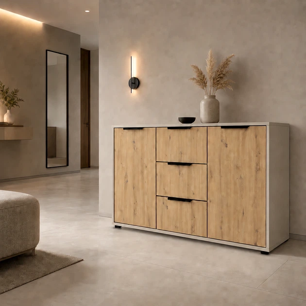 Комод Vesta 1200x450x750 з шухлядами та дверцятами для спальні, вітальні, передпокою Дуб Артізан/Кашемір - зображення 4