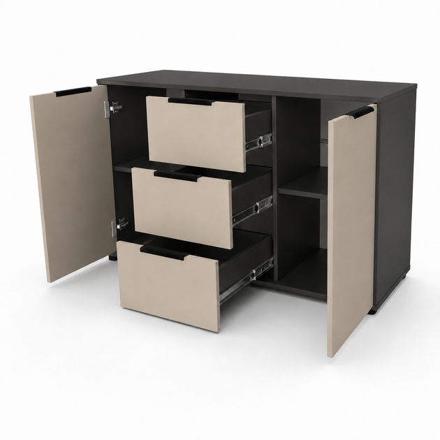 Комод Vesta 1200x450x750 з шухлядами та дверцятами для спальні, вітальні, передпокою Кашемір/Антрацит - зображення 5