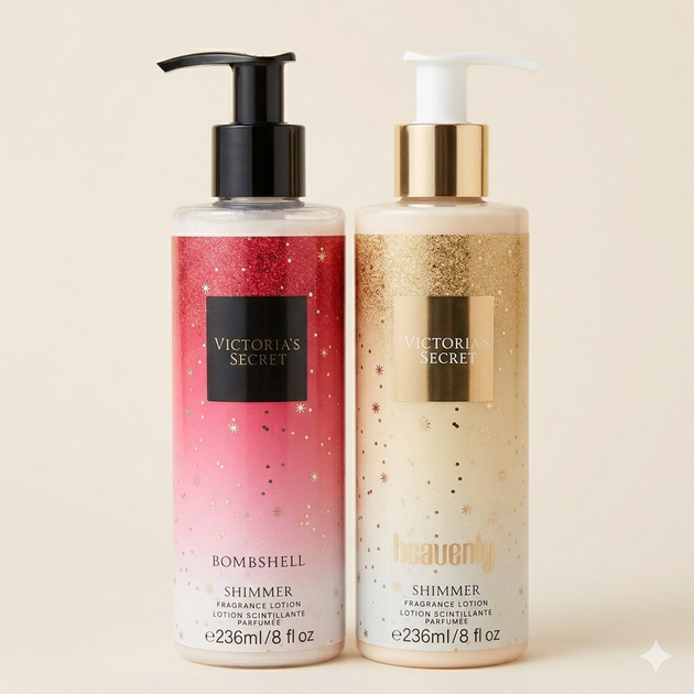 Набір парфумованих лосьйонів для тіла з шиммером для жінок Victoria's Secret Heavenly і Bombshell 2х236 мл - Фото 1 Набір парфумованих лосьйонів для тіла з шиммером для жінок Victoria's Secret Heavenly і Bombshell 2х236 мл - зображення 1